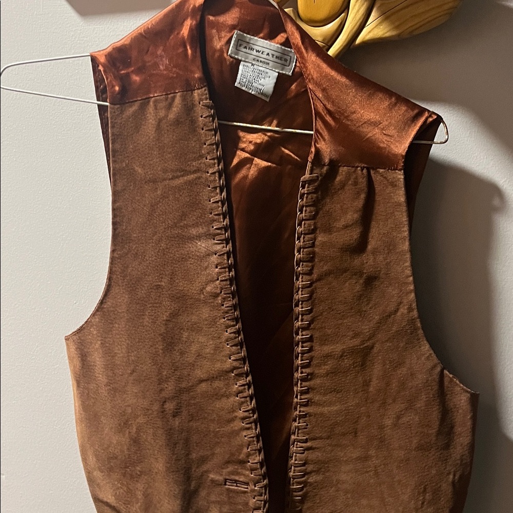 Vintage Fairweathers Suede Vest Brown Leather Boho Western Indie Sleaze Small - Picture 3 of 4